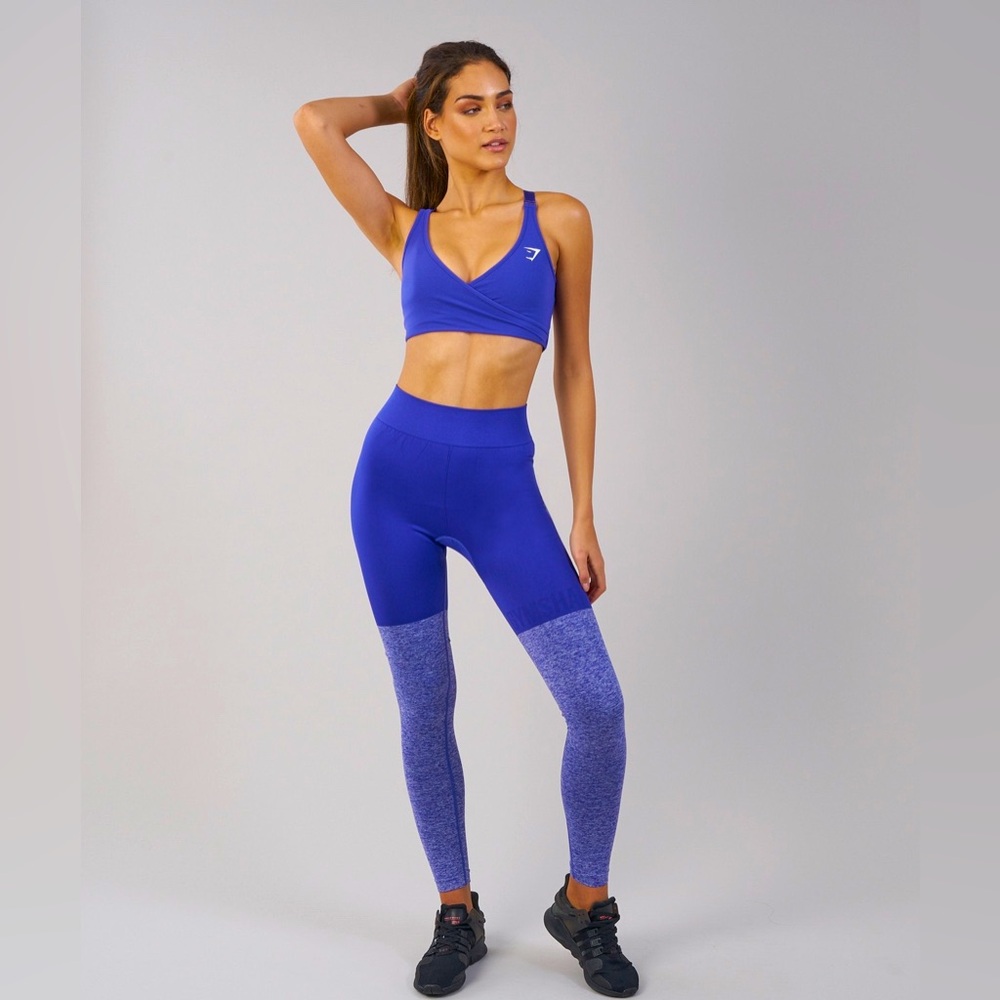 Gymshark Seamless High Waist Two-Tone Heather Blue Activewear Leggings Size M